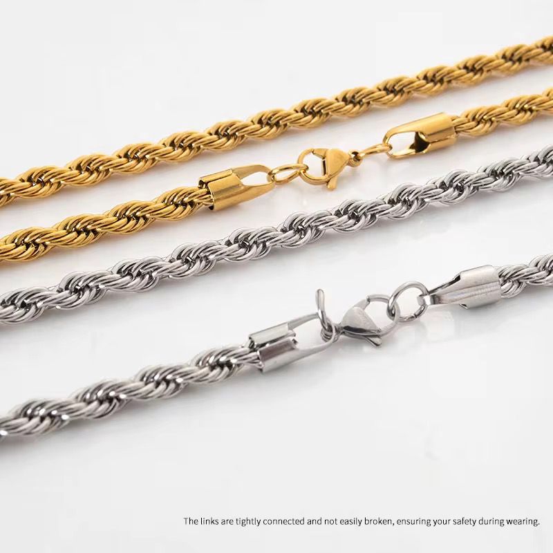 Hip Hop Gold Plated Chunky Men Women Jewelry Rope Chain Necklace Trendy Fashion Stainless Steel Necklace_3