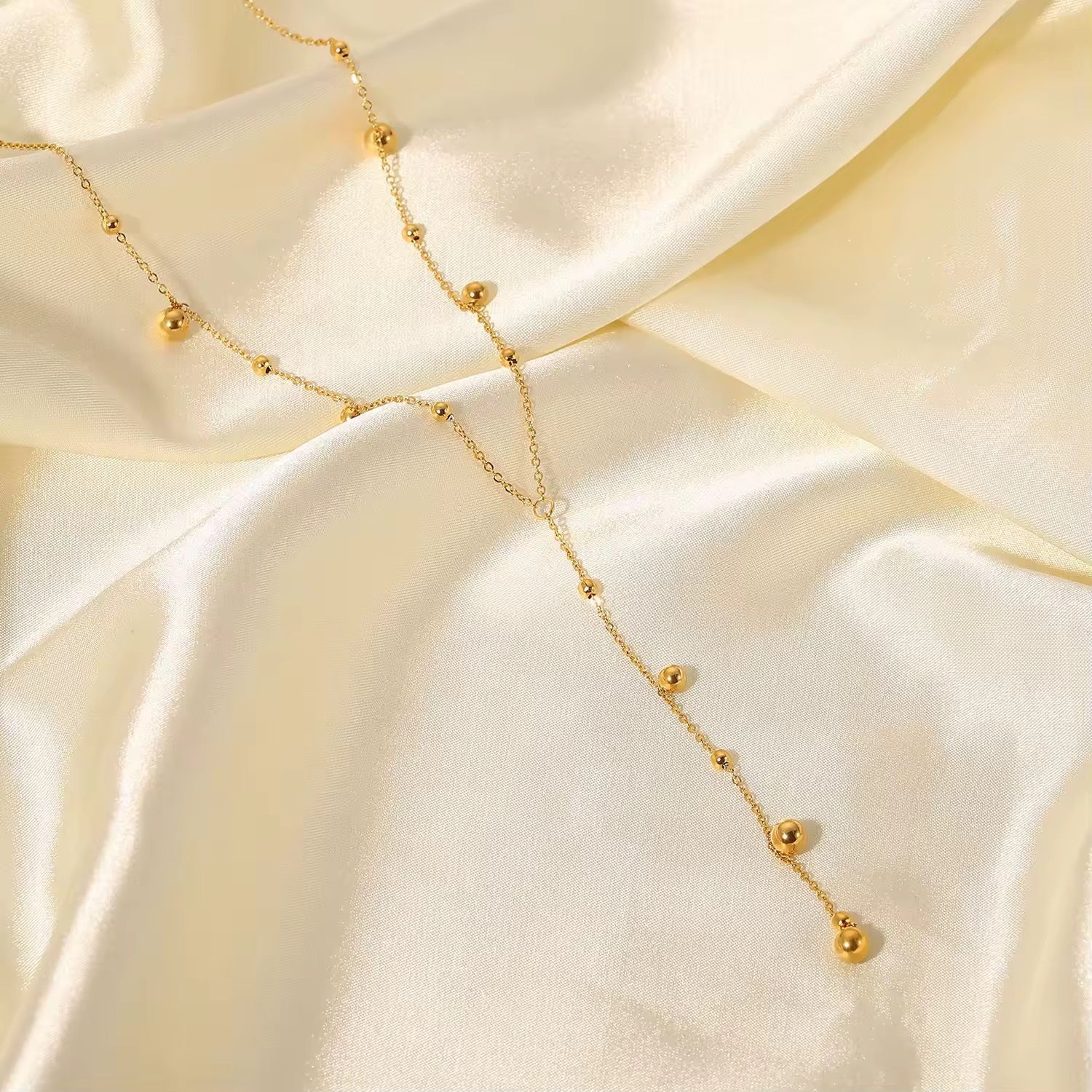 Long Tassel Women Ball Chain Necklace Stainless Steel 18k Gold Plated Minimalist Euramerican Necklaces Jewelry_2