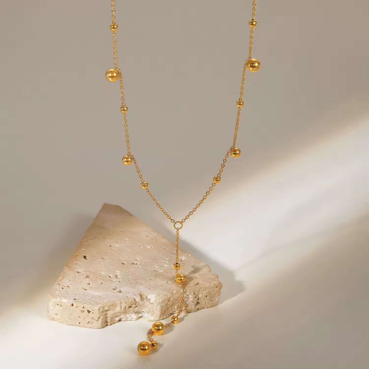 Long Tassel Women Ball Chain Necklace Stainless Steel 18k Gold Plated Minimalist Euramerican Necklaces Jewelry_1