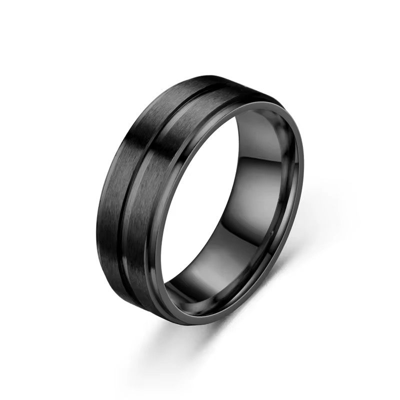 Wholesale New Fashion 8MM Wide Middle Groove Frosted Men's Stainless Steel Ring Fashion Jewelry_2