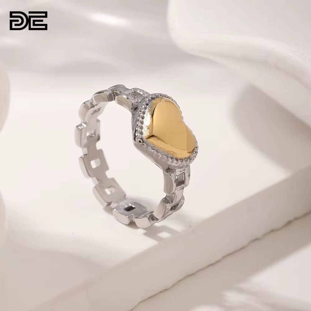 DE Classic Niche Trendy Fashion Stainless Steel 18K Gold Plating PVD Non-Tarnish Zircon Watch Band Heart Ring for Women_1