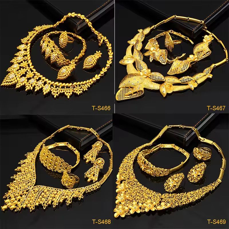 Dubai Gold Jewellery Sets African Bridal Necklace Earring Ring Bracelet Saudi Arabia Women Wedding Jewelry Set_2