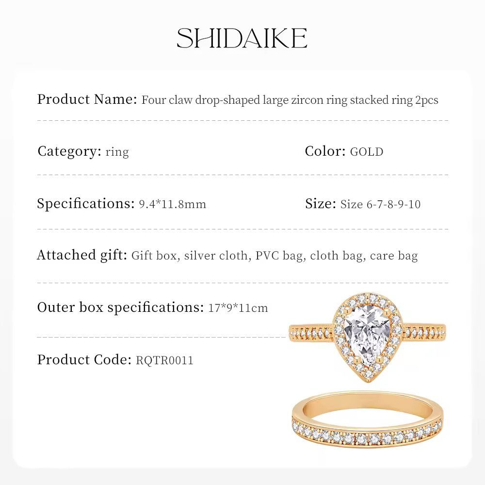 Hot Selling Women's Fashionable Micro-Set Sparkling Diamond Zircon Brass Drop-Shaped Rings For Marriage Proposals_2