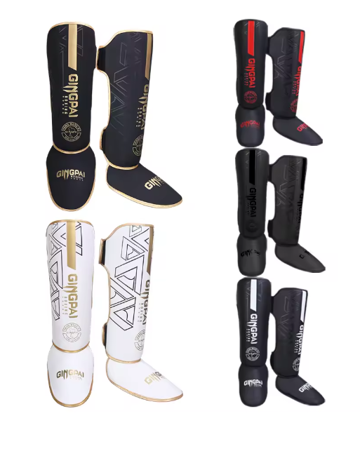 Boxing Shin Guards 2 Pcs Black Gold GINGPAI MMA , Muay Thai , Kick Boxing , Karate , Protective Gear _3