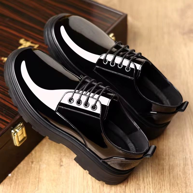 Men's Formal Business Casual British Leather Dress Shoes Comfortable Flat Light with Thick-Soled Patent Leather Autumn Features_3