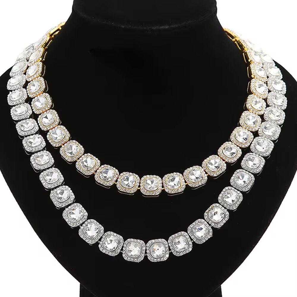 European and American New Hip-hop square Crystal Necklace Diamond Men's Rhinestone Necklace Fashionable Cuban Necklace Gift_4