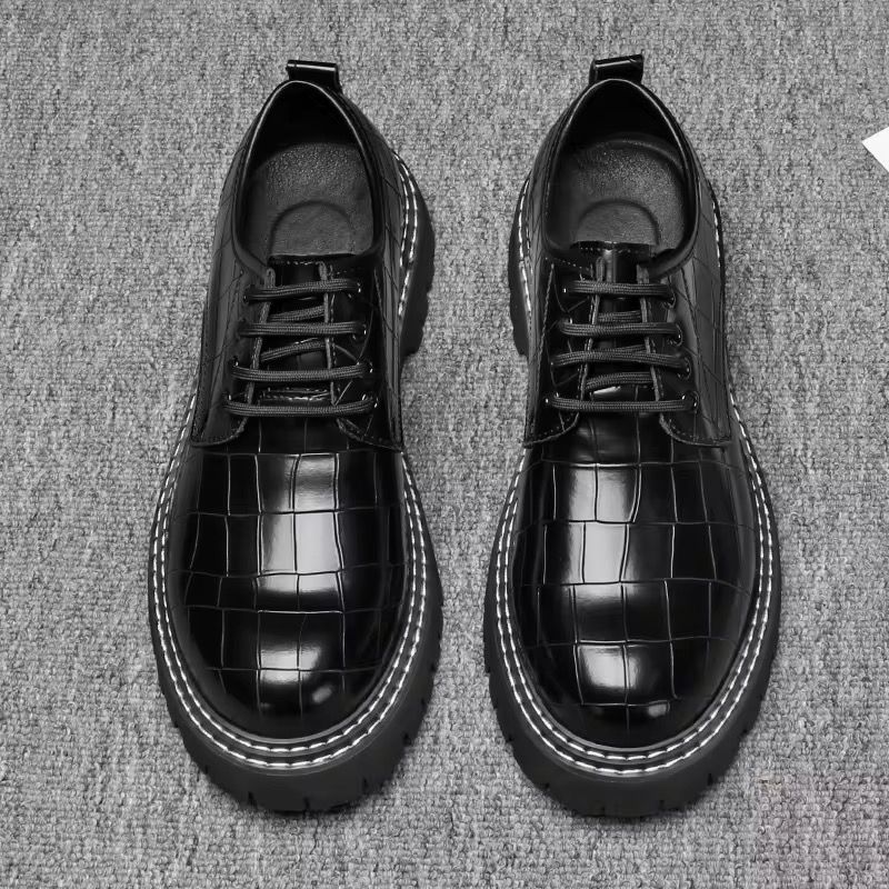 1101 Leather Shoes, Men's Retro Casual Shoes, Lace-up Platform Soles, Heightened Shoes_3