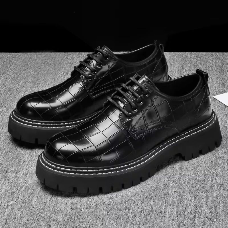 1101 Leather Shoes, Men's Retro Casual Shoes, Lace-up Platform Soles, Heightened Shoes_2