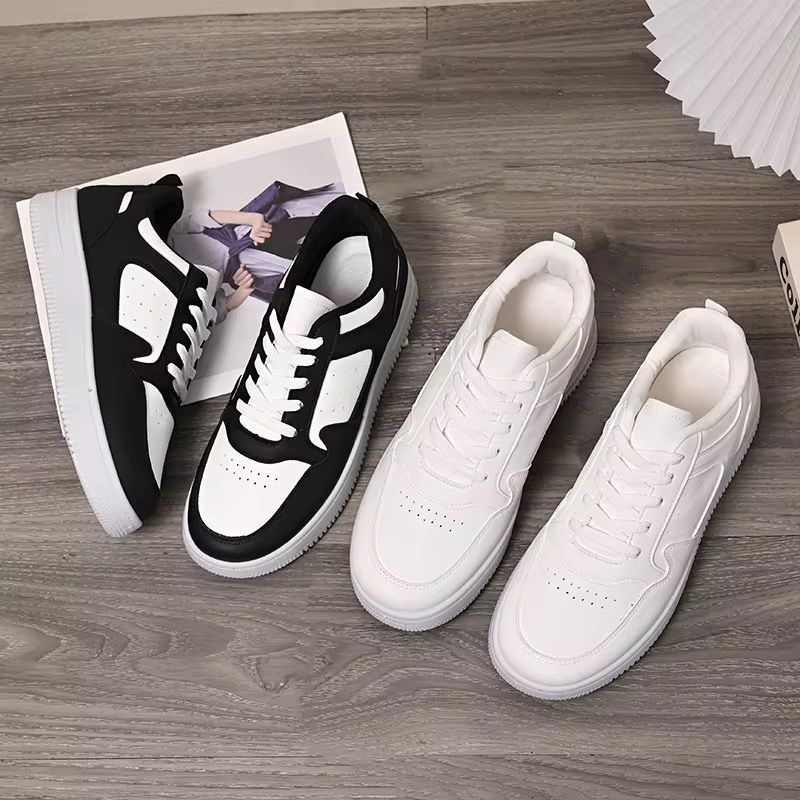 Men's New Breathable White Shoes, Trendy and Versatile Thick Soled Sneakers for Male Students, Casual Board Shoes_1