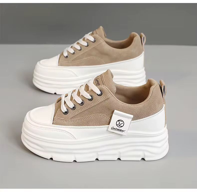 W3677 Color Blocked Women's Shoes Autumn Height Increasing Thick Sole Wear-Resistant Versatile Student Breathable Board Shoes_3