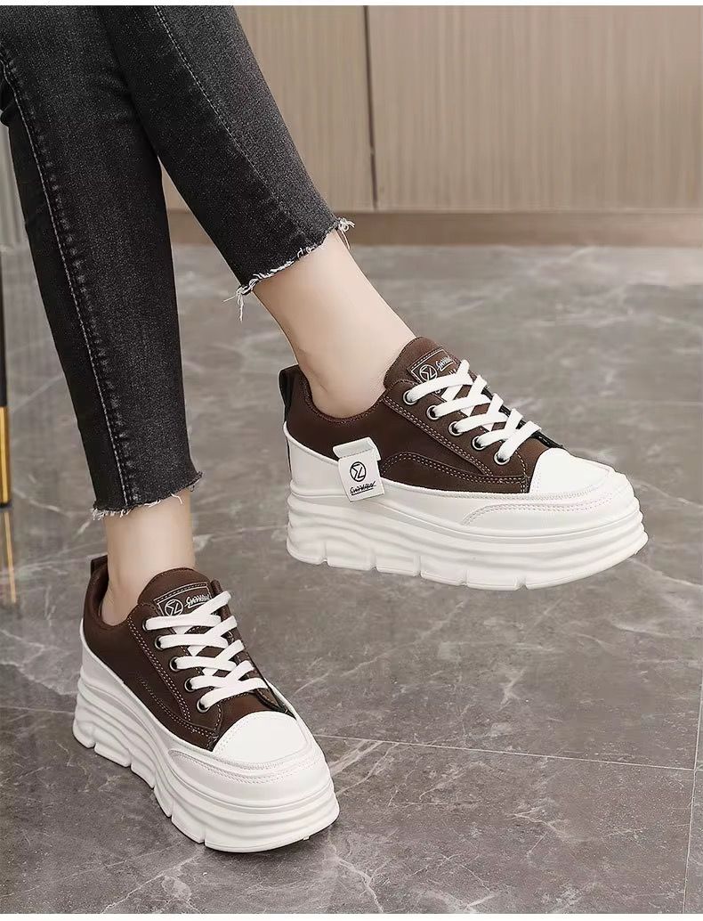 W3677 Color Blocked Women's Shoes Autumn Height Increasing Thick Sole Wear-Resistant Versatile Student Breathable Board Shoes_1
