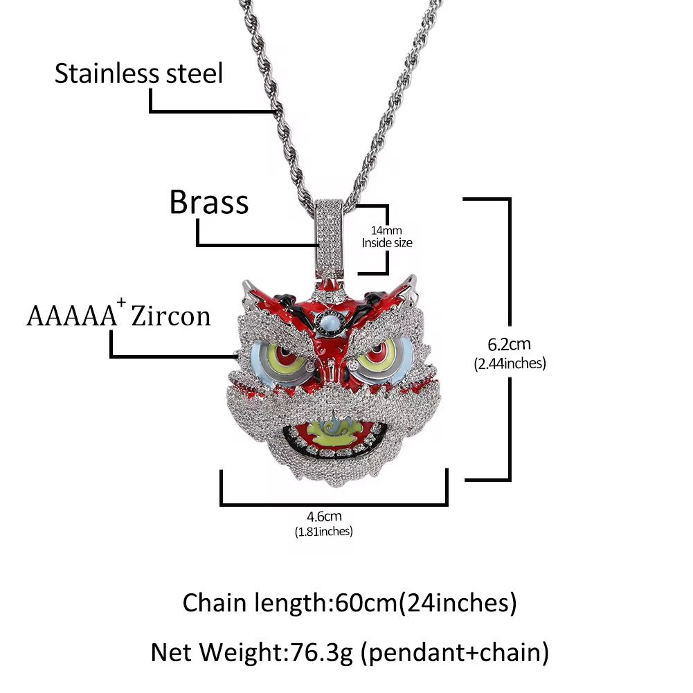 New Arrival Cartoon Pendant Lion Awakening Necklace Hip Hop Colorful Dripping Oil Rapper Man Jewelry_1