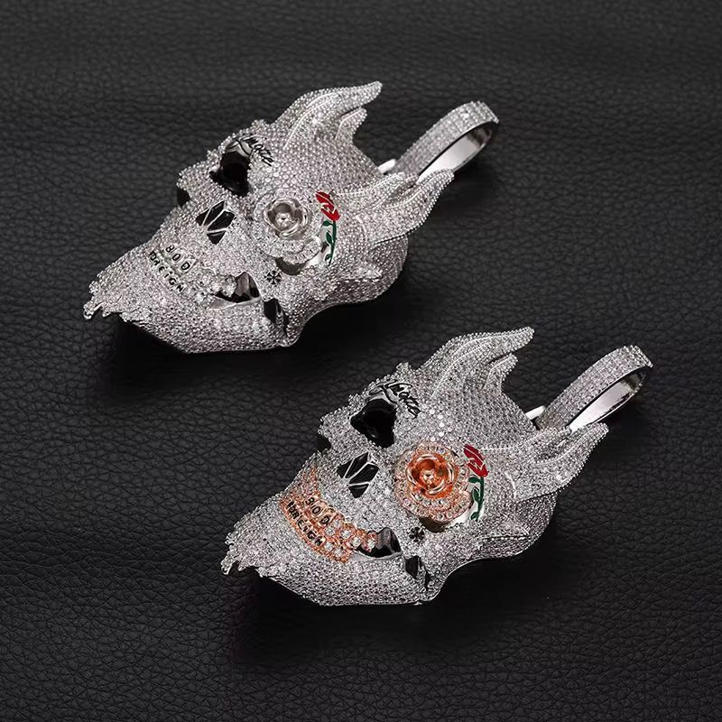Personality Necklace Hip Hop Demon Skull Rose Flower Eye Pendant Copper Micro Inlaid 3A Zircon Iced Out Jewelry_1