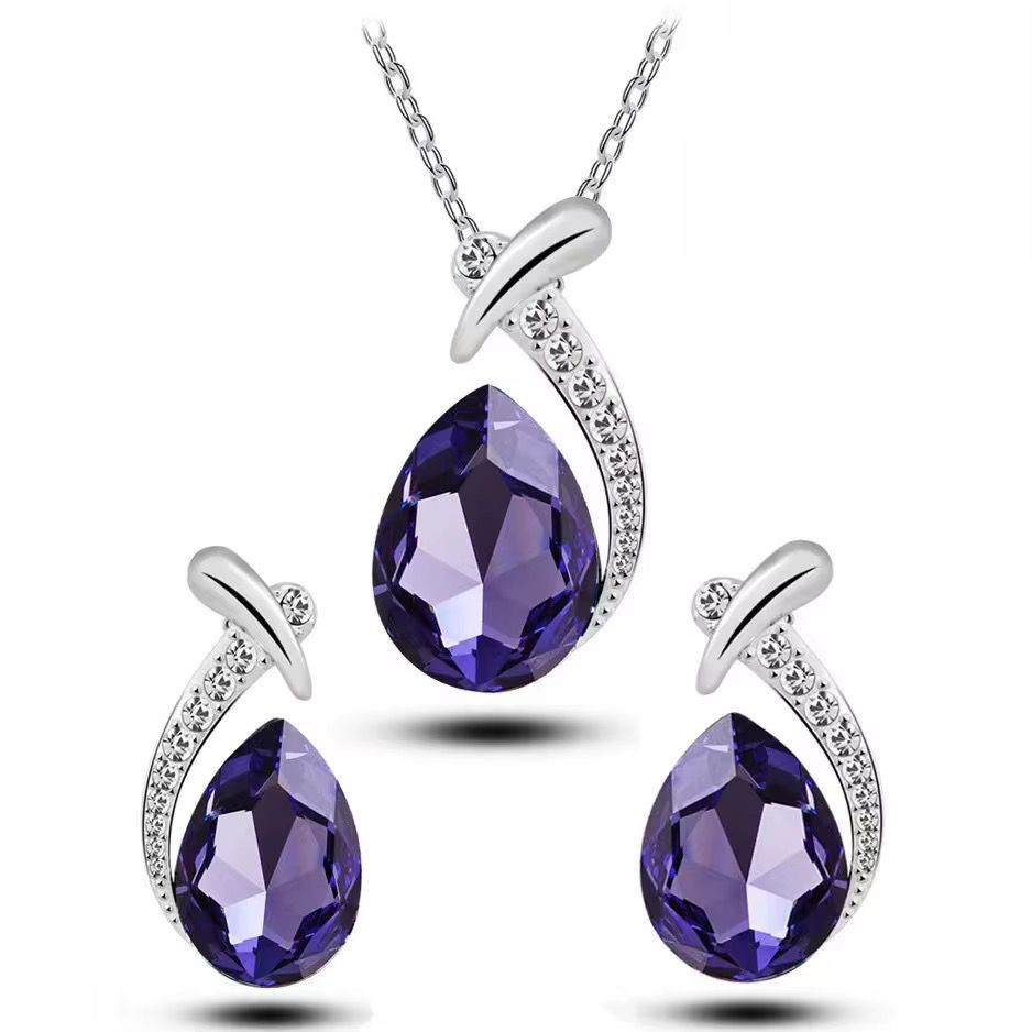 European and American New Austrian Crystal Pendant Necklace Set with Large Zircon Inlaid Necklace for Women_3