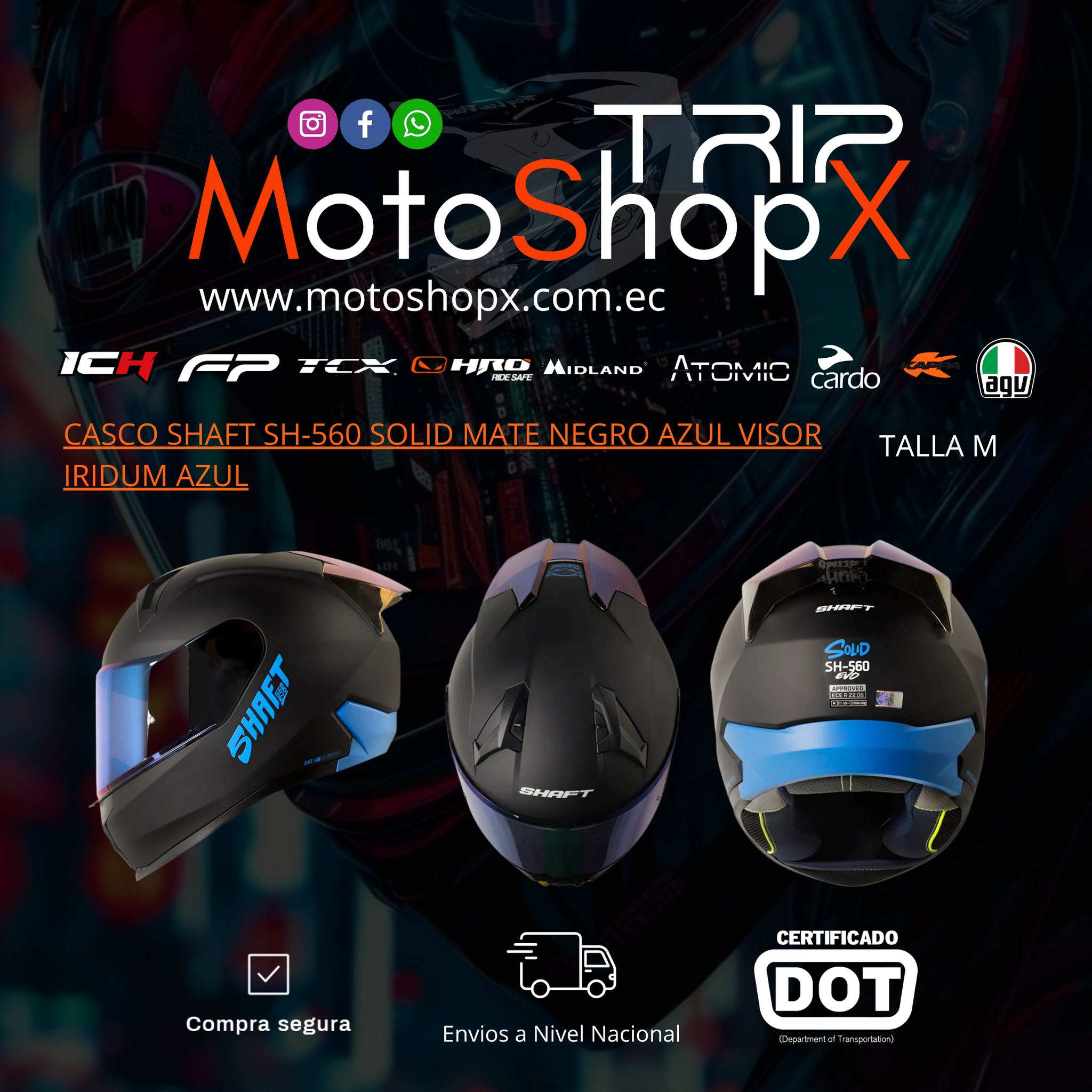 CASCO SHAFT SH-560 SOLID MATE NEGRO AZUL VISOR IRIDUM AZUL_0