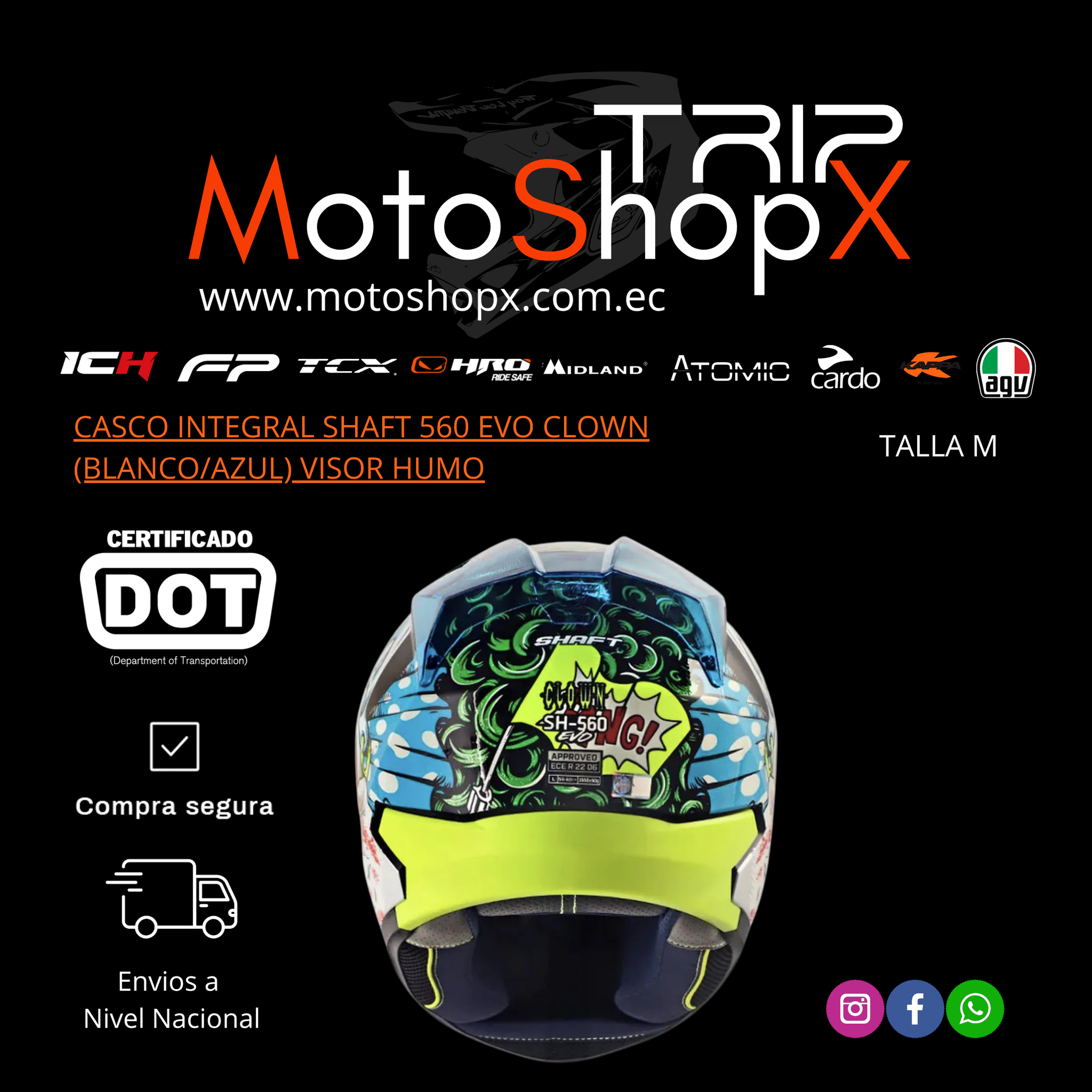 CASCO INTEGRAL SHAFT 560 EVO CLOWN (BLANCO/AZUL)VISOR HUMO_3