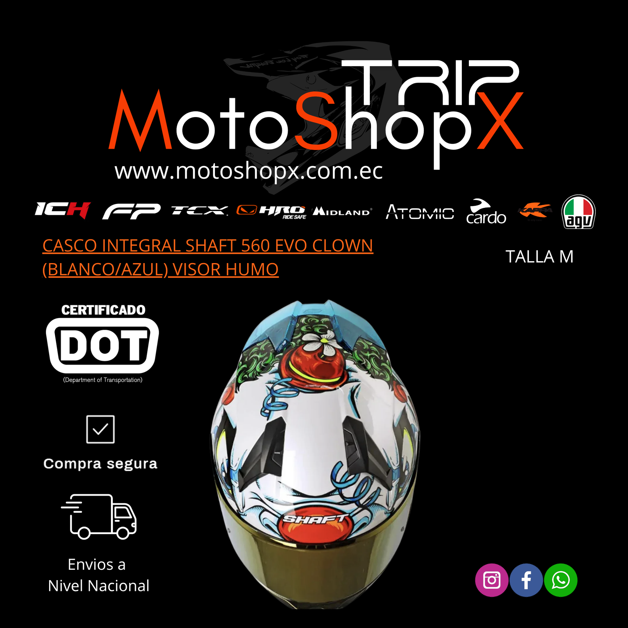 CASCO INTEGRAL SHAFT 560 EVO CLOWN (BLANCO/AZUL)VISOR HUMO_2