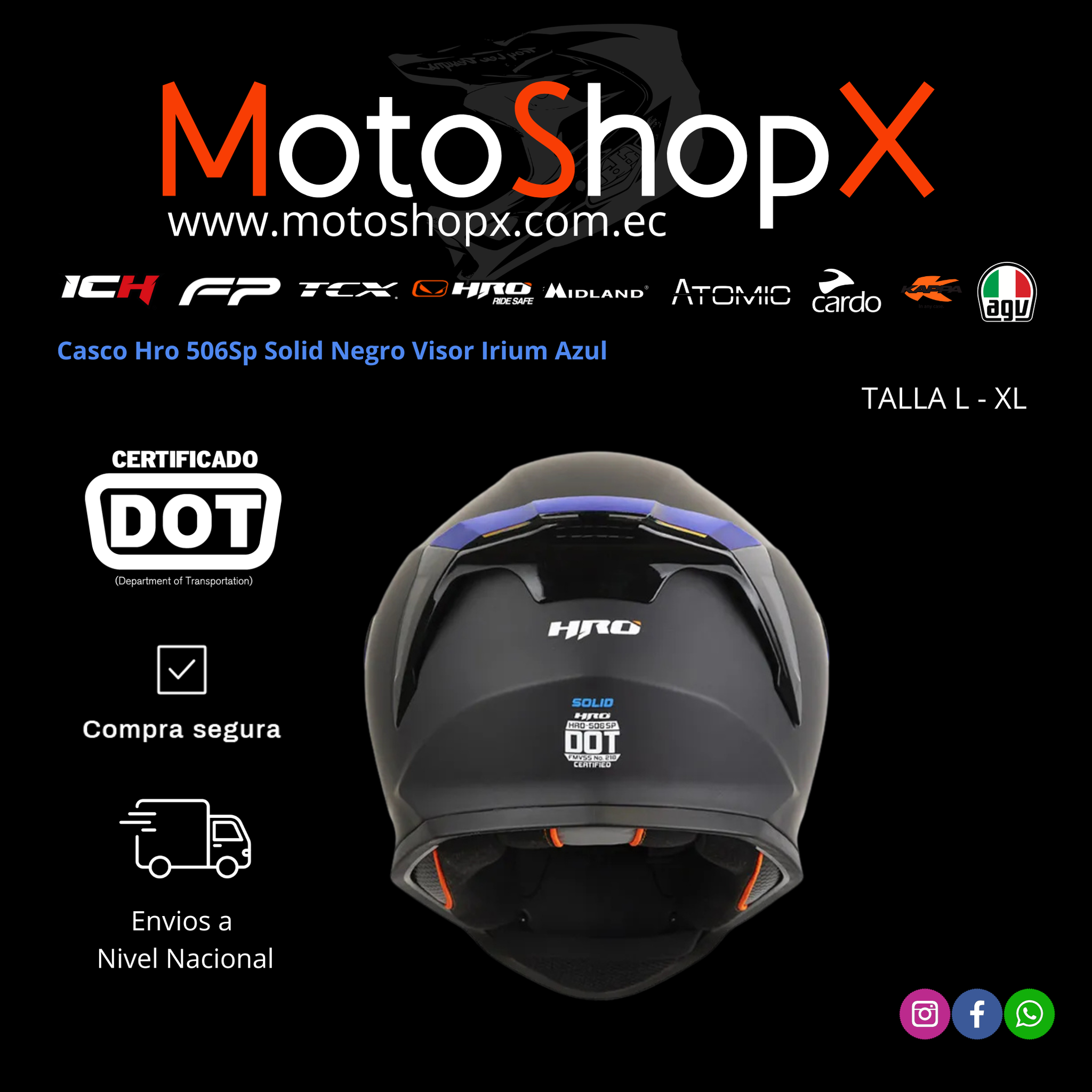 Casco Hro 506Sp Solid Negro Visor Irium Azul_3