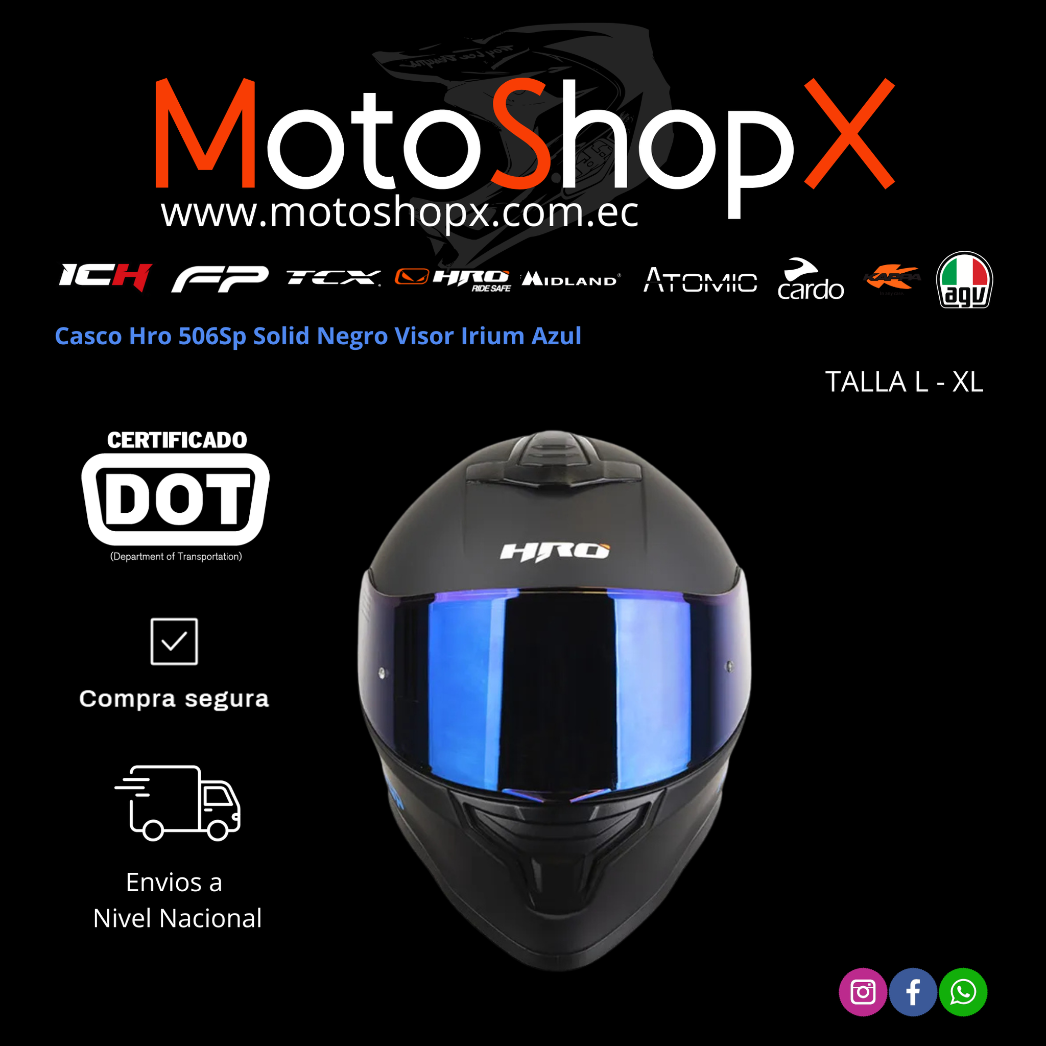 Casco Hro 506Sp Solid Negro Visor Irium Azul_2