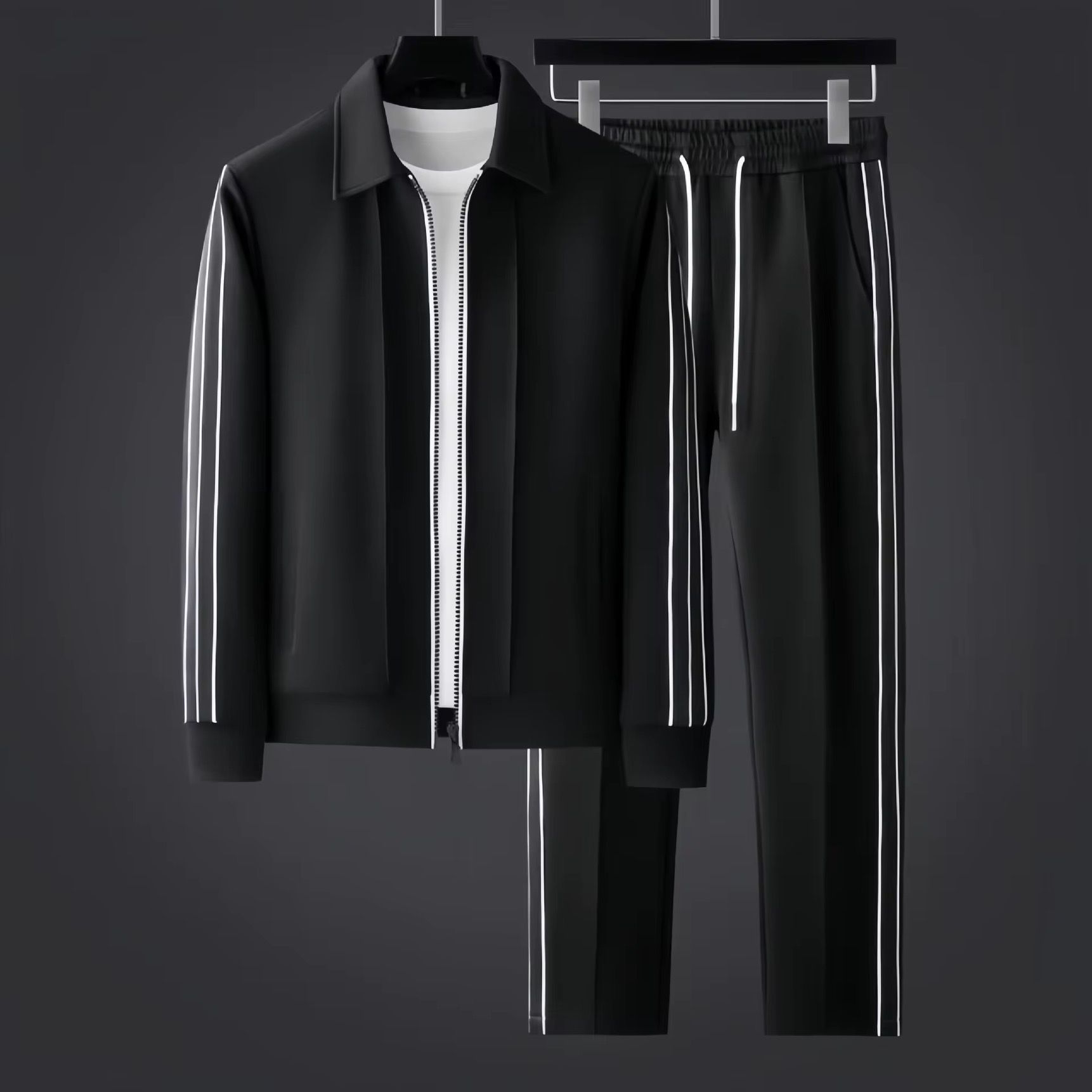 Ohsisa 2025 Spring and Autumn Sports Set Casual Collar Long Sleeve Zipper Cardigan Sweatshirt Loose Sport Two Piece Set_3