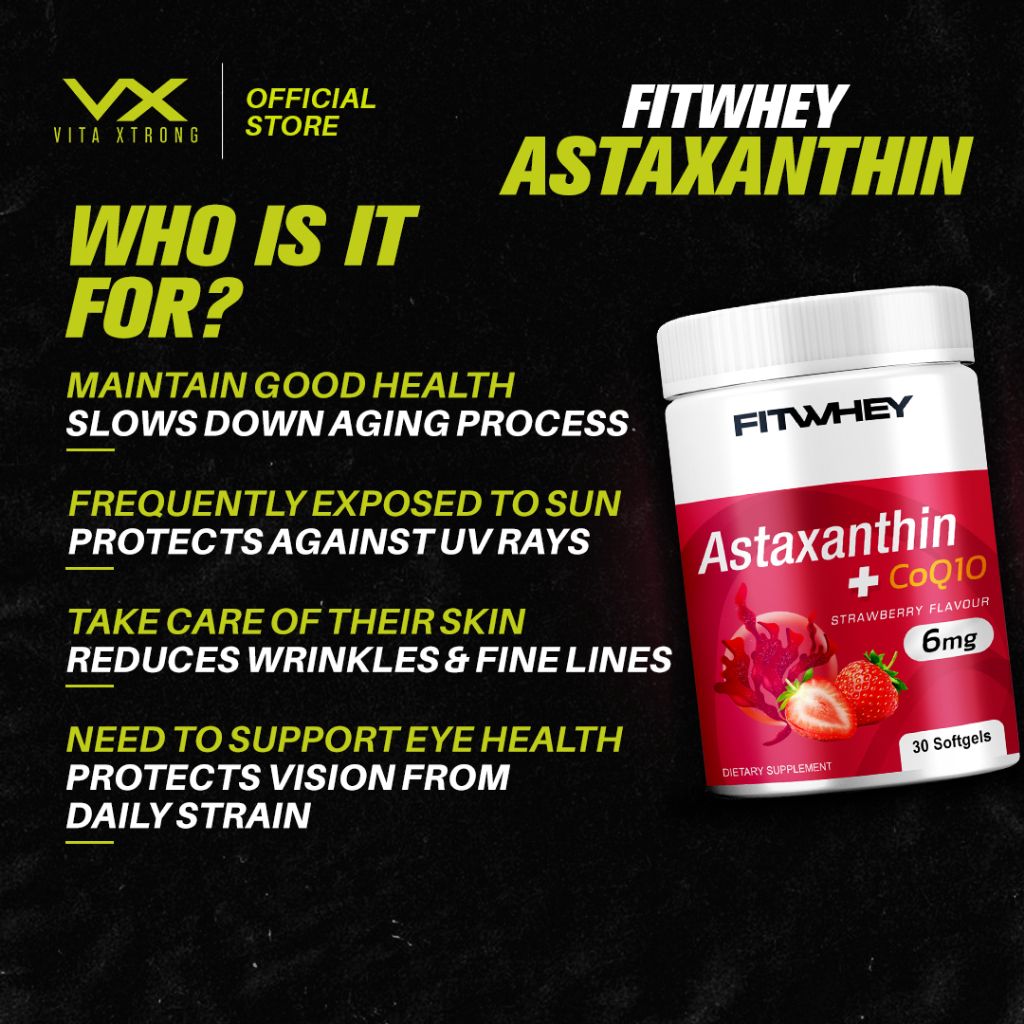 FITWHEY Astaxanthin + CoQ10 (30 Softgels) | Skin Brightening, Eye & Joint Support, Anti-Aging, Natural Algae Antioxidant, UV Protection_2