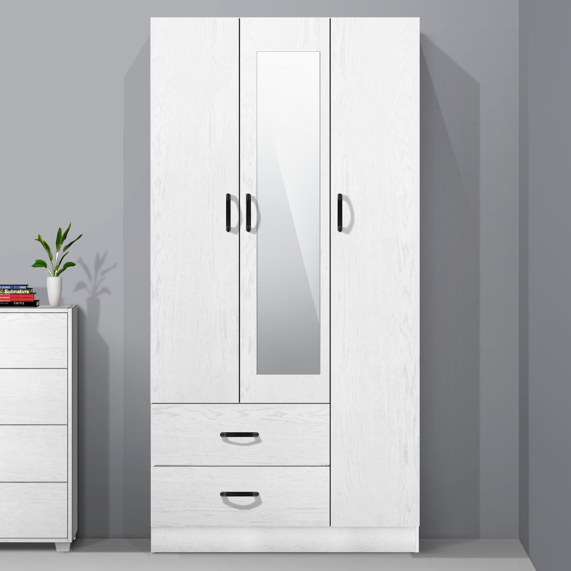 FG 3 DOORS WARDROBE + 2 DRAWERS + MIRROR_0