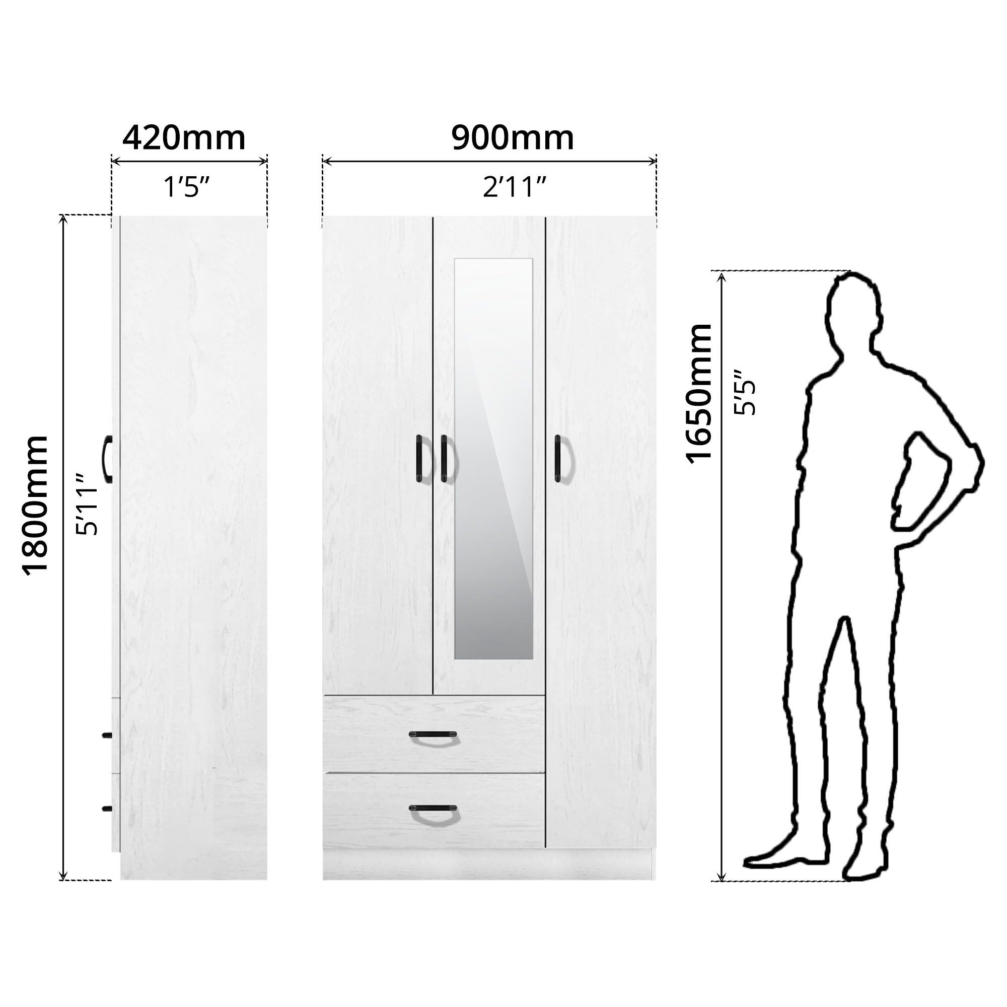 FG 3 DOORS WARDROBE + 2 DRAWERS + MIRROR_9