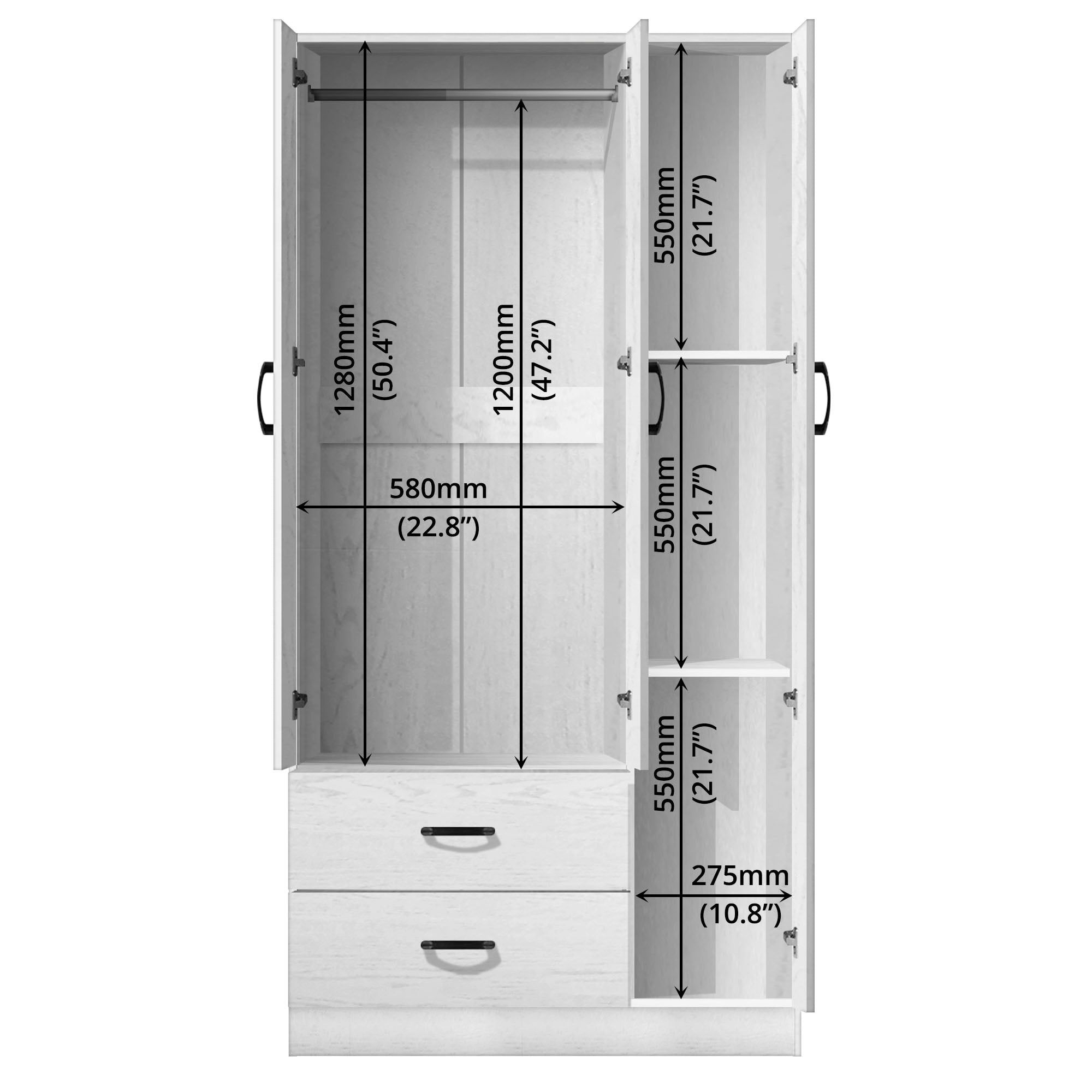 FG 3 DOORS WARDROBE + 2 DRAWERS + MIRROR_8