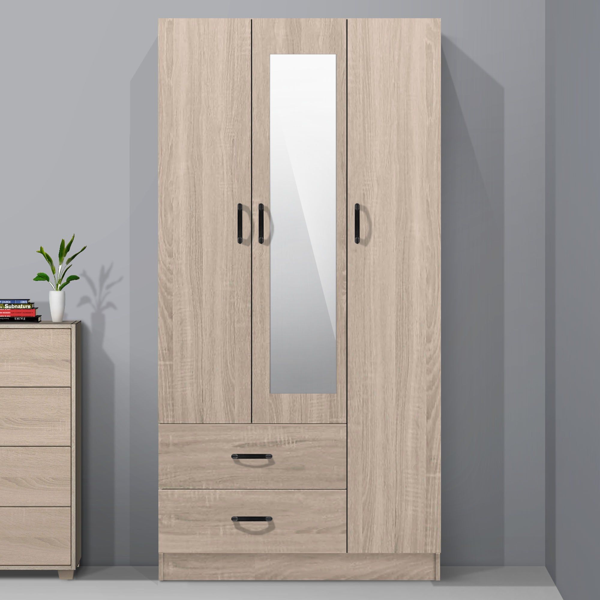FG 3 DOORS WARDROBE + 2 DRAWERS + MIRROR_0