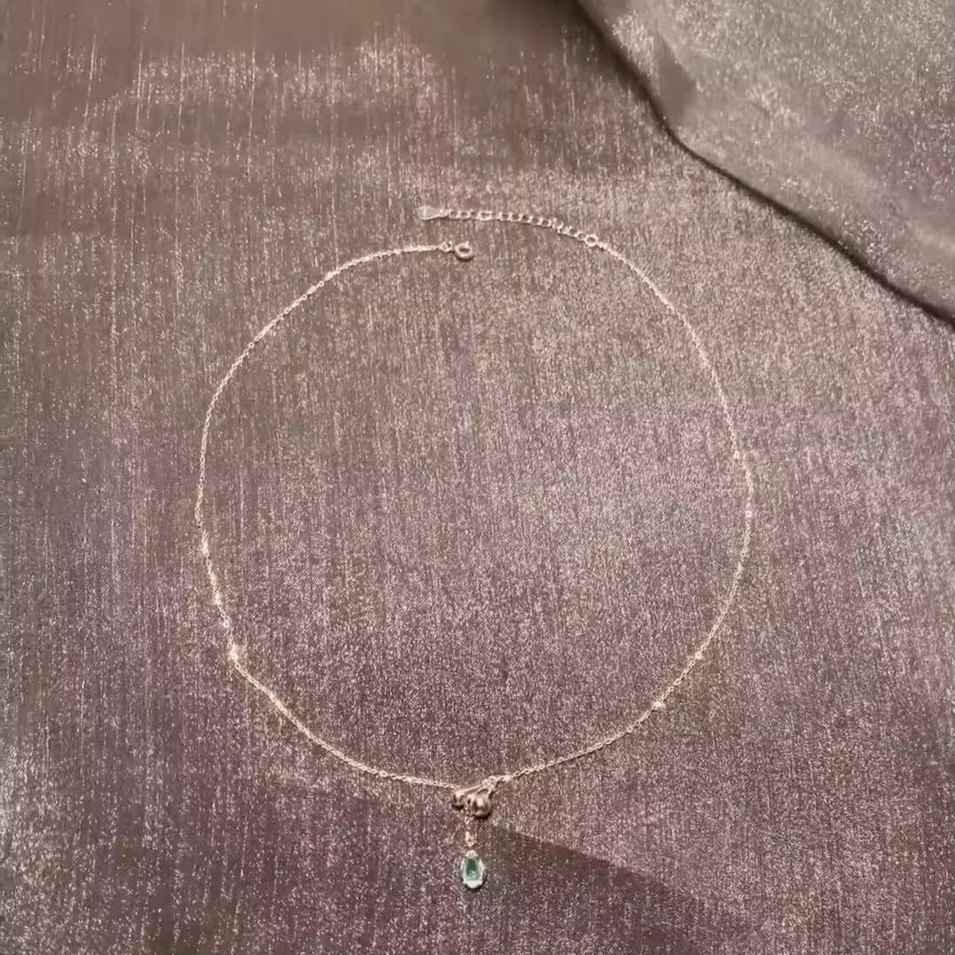 GT Blue Water Drops Necklace Adjustable Collarbone Chain Stainless Steels Jewelry Necklace_3