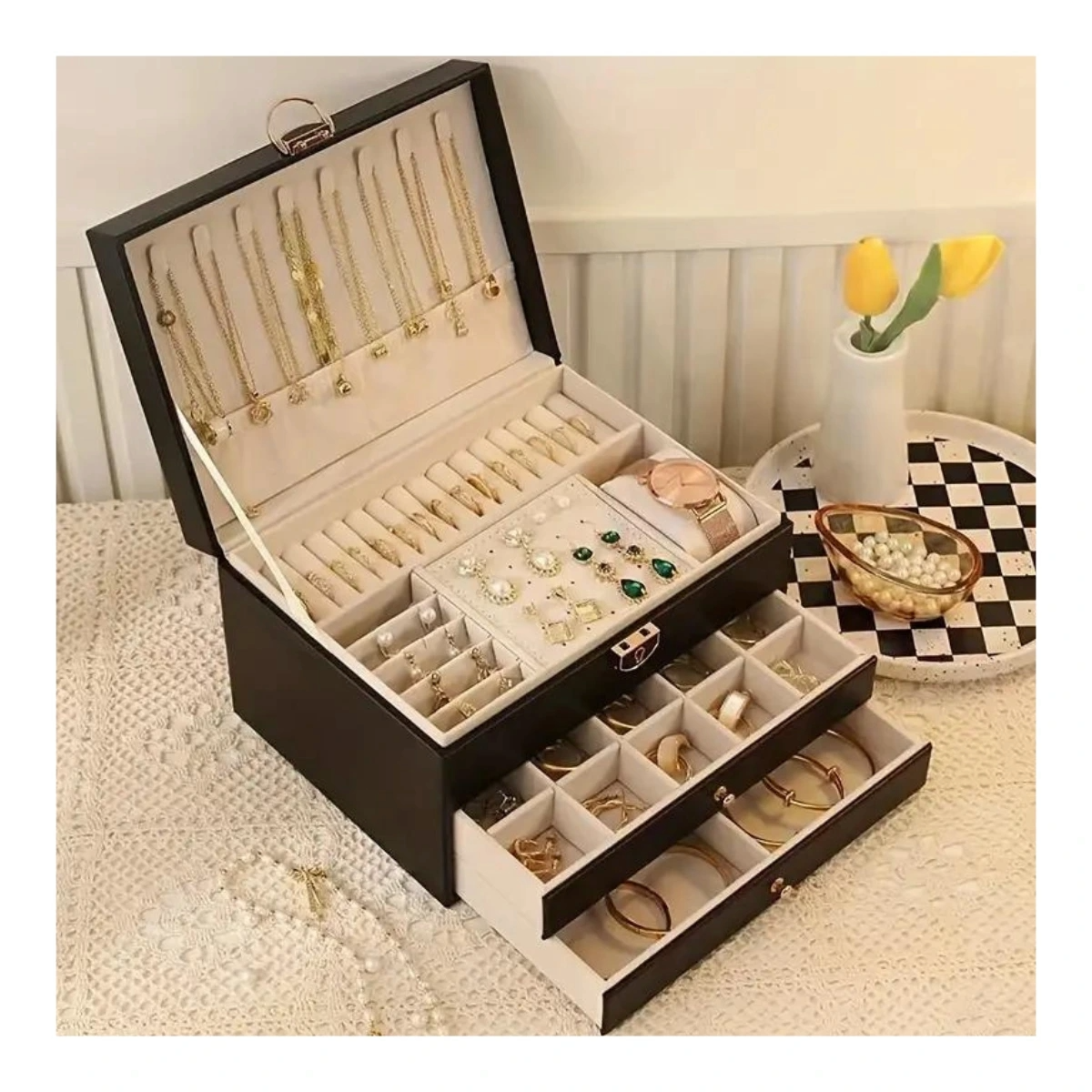 ORGANIZADOR JOYERO DELUX C/LLAVE 3 COMPART._1