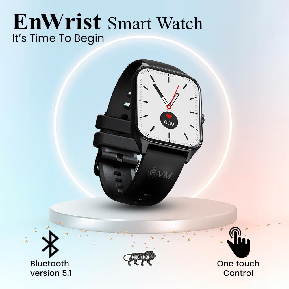 EVM EnWrist SmartWatch -1.96" Big Screen - Bluetooth Calling -Voice Assistant & Message Notifications - 130+ Sports Mode - IP67 Rating - Android & iOS - 1 Year Warranty - Black_1