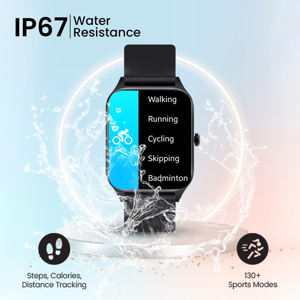 EVM EnWrist SmartWatch -1.96" Big Screen - Bluetooth Calling -Voice Assistant & Message Notifications - 130+ Sports Mode - IP67 Rating - Android & iOS - 1 Year Warranty - Black_3