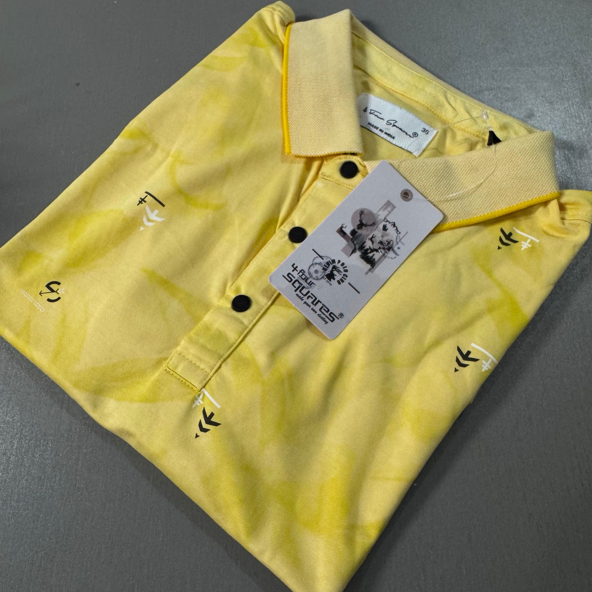 FOUR SQUARES PATTERNED POLO SHIRT- YELLOW_0