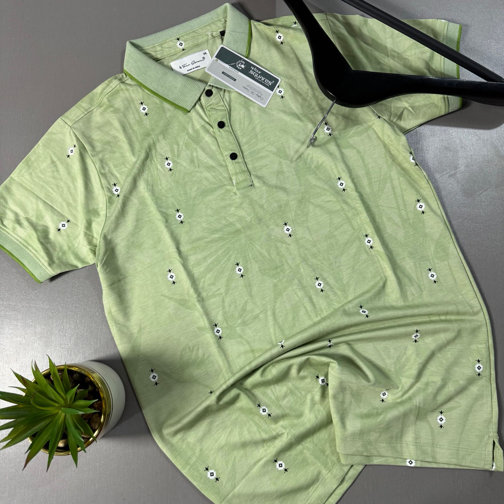 FOUR SQUARES PATTERNED POLO SHIRT-  GREEN_1