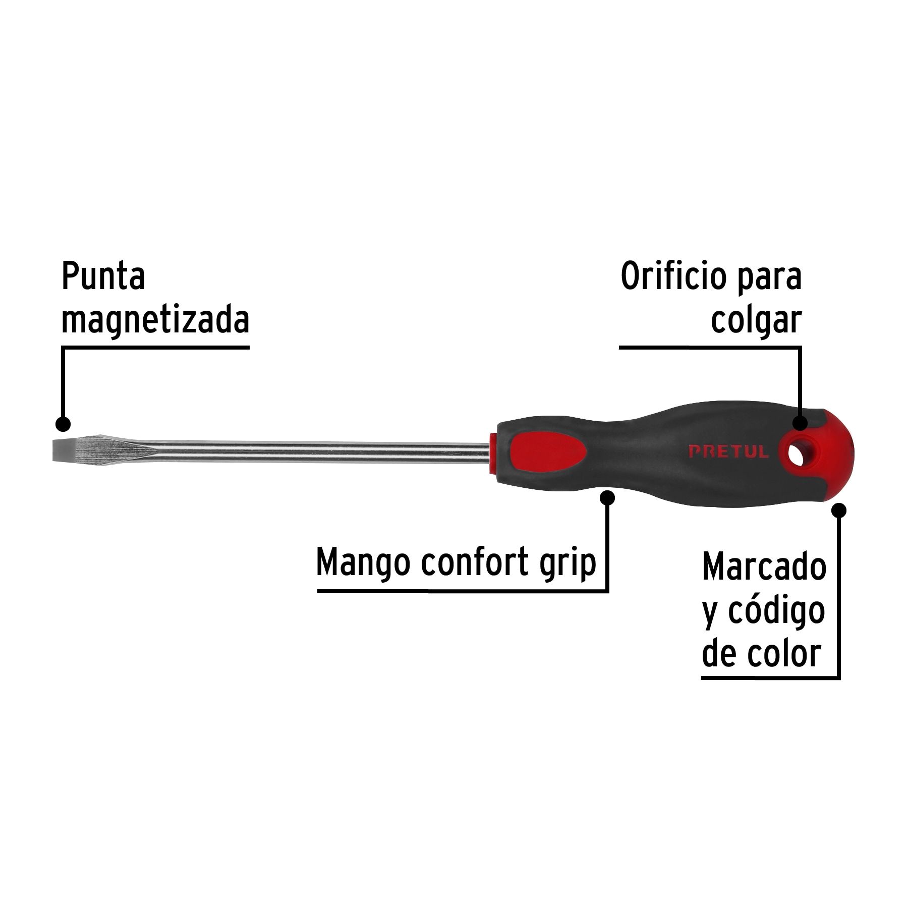 Desarmador plano 5/16' x 6' mango Comfort Grip, Pretul_1