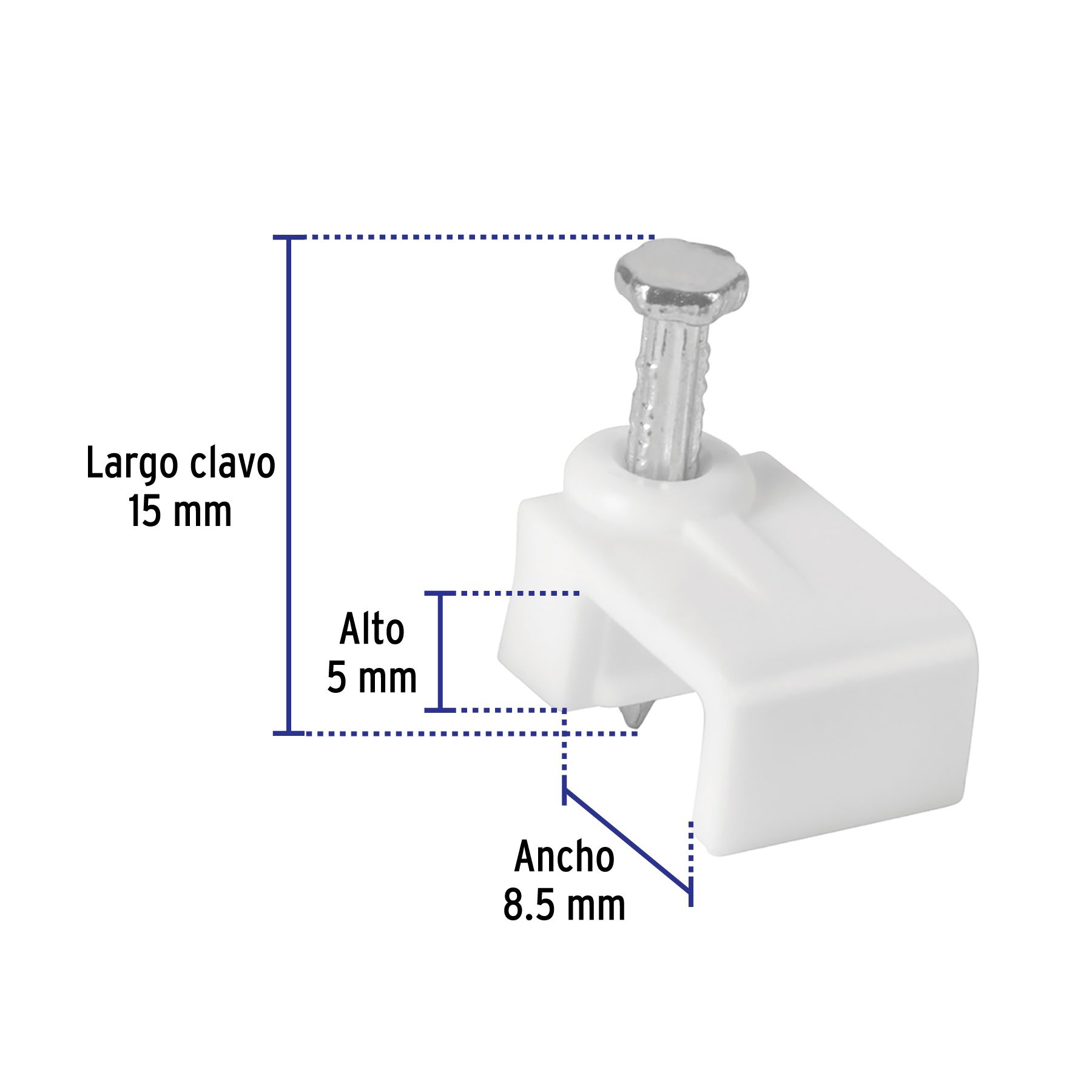 Bolsa con 20 grapas blancas de 5 x 8.5 mm para cable plano_1