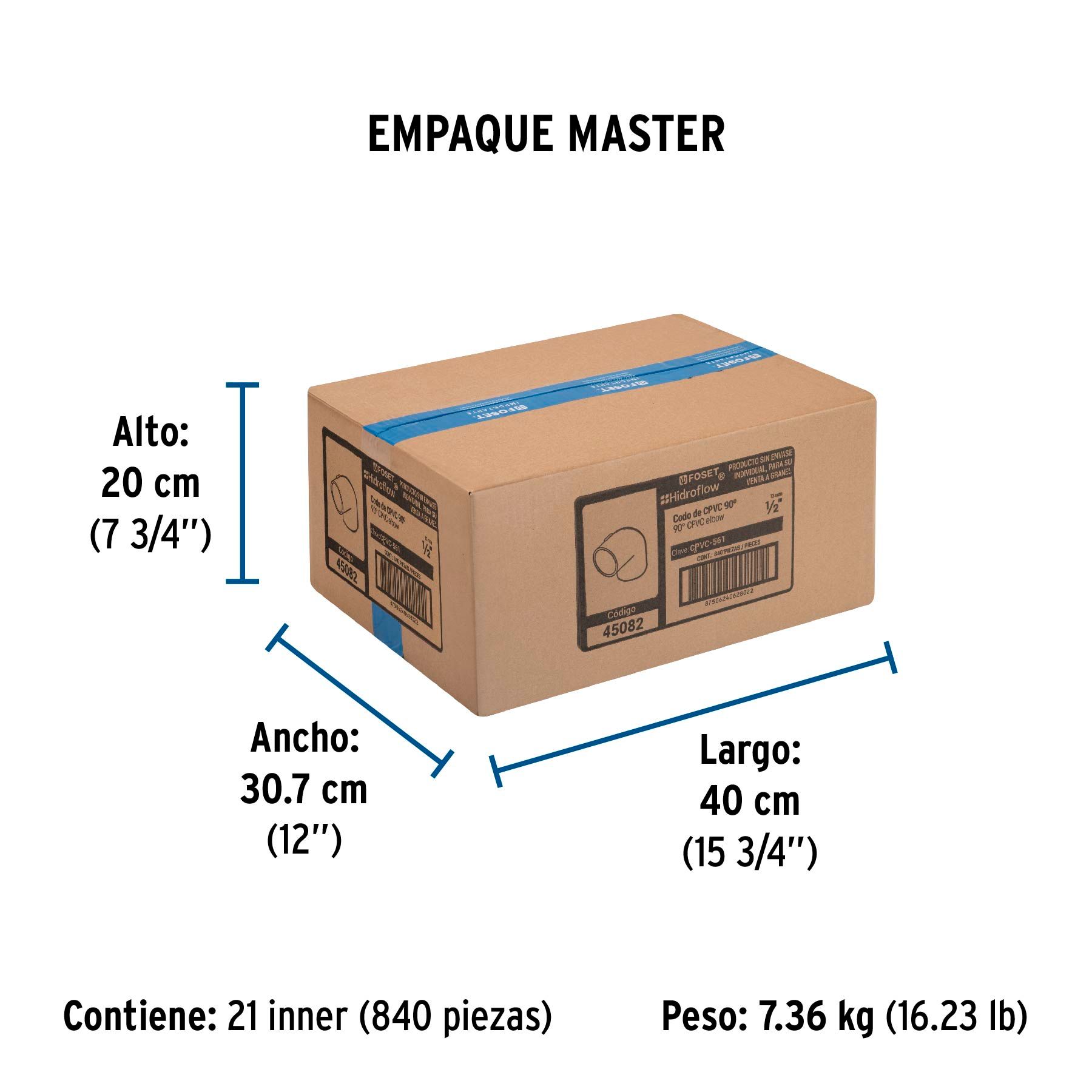 Codo 90° de CPVC de 1/2', FOSET_2