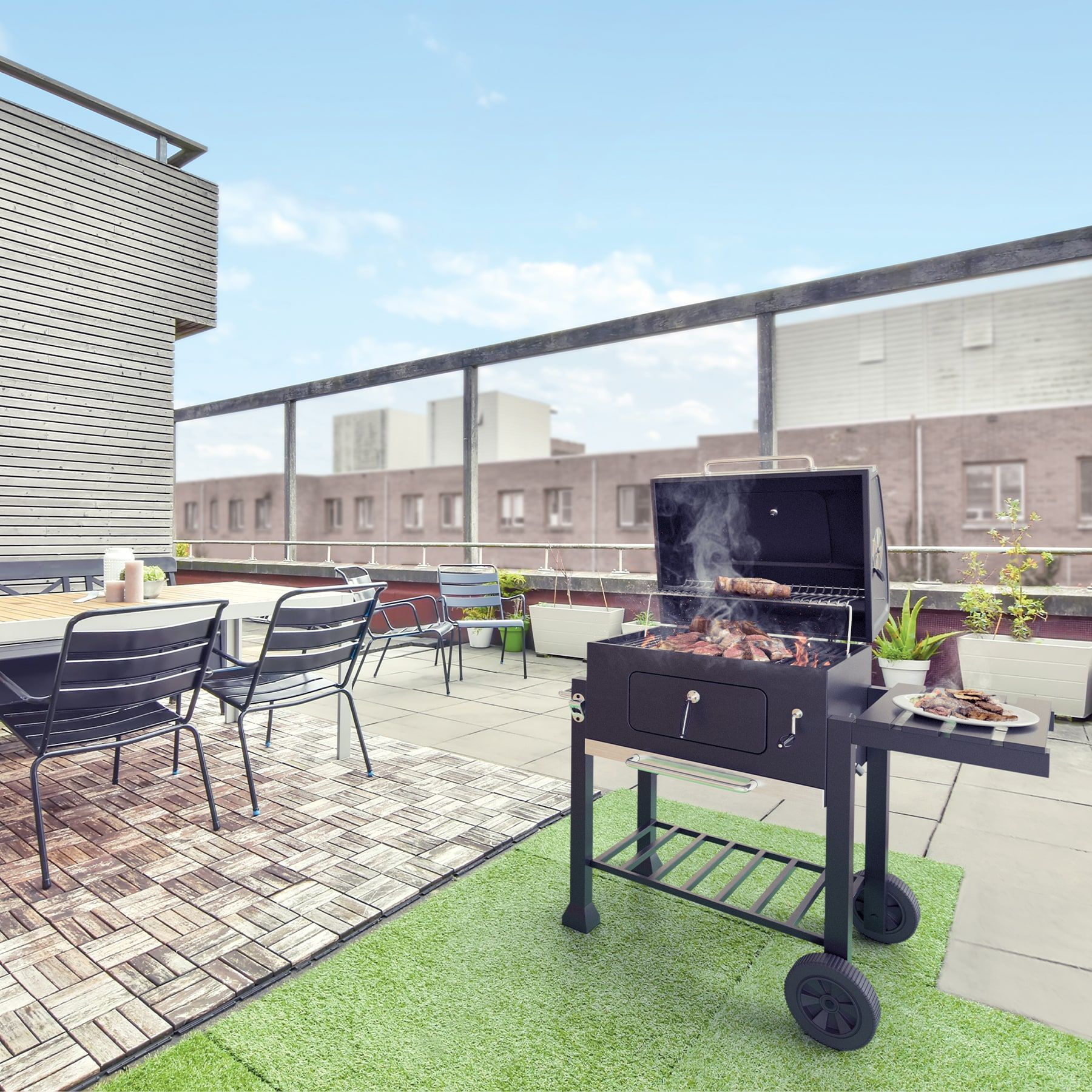 Asador de carbón de 24' con tapa, negro, FIERO_3