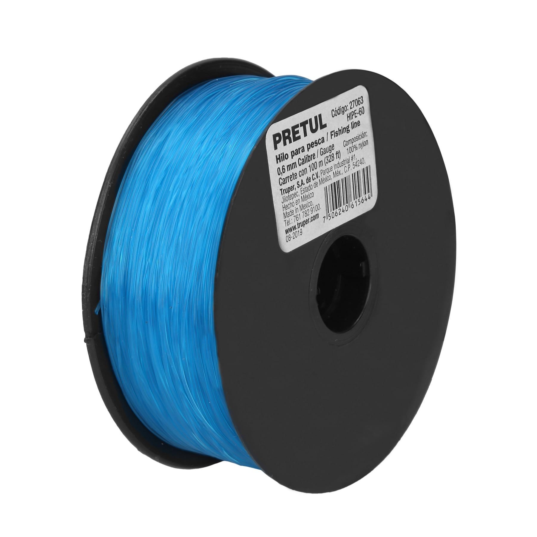 Carrete con 100 m de hilo para pesca azul calibre 0.60 mm_0