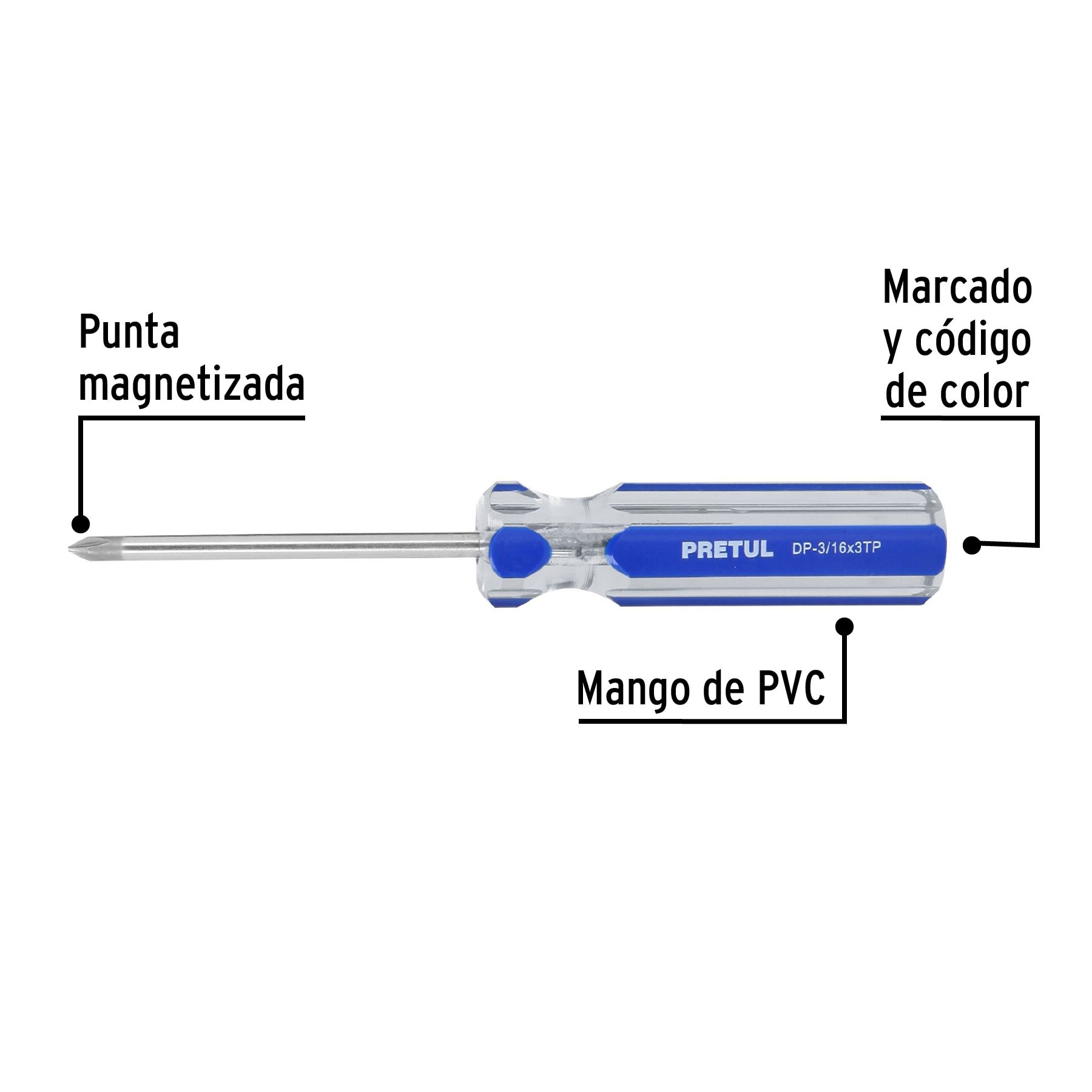 Desarmador de cruz 3/16 x 3' mango de PVC, Pretul_1