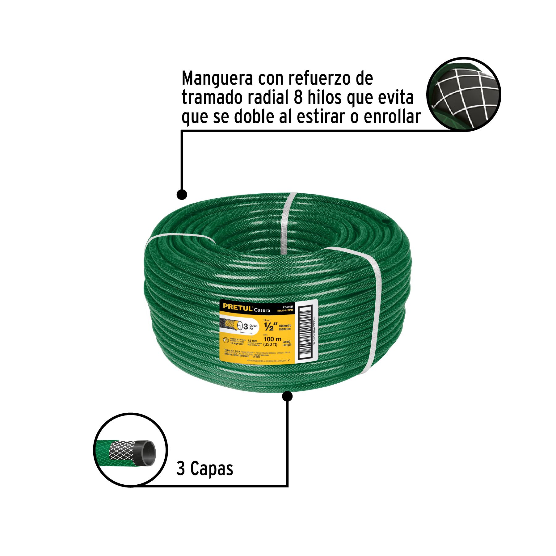 Metro de manguera 1/2' 3 capas en rollo de 100 m, Pretul_1