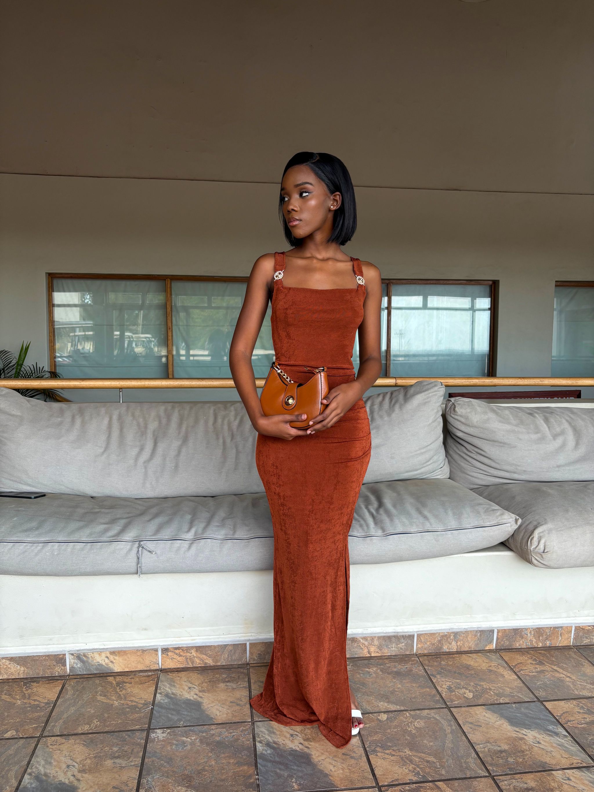 Terracotta slit bodycon_1