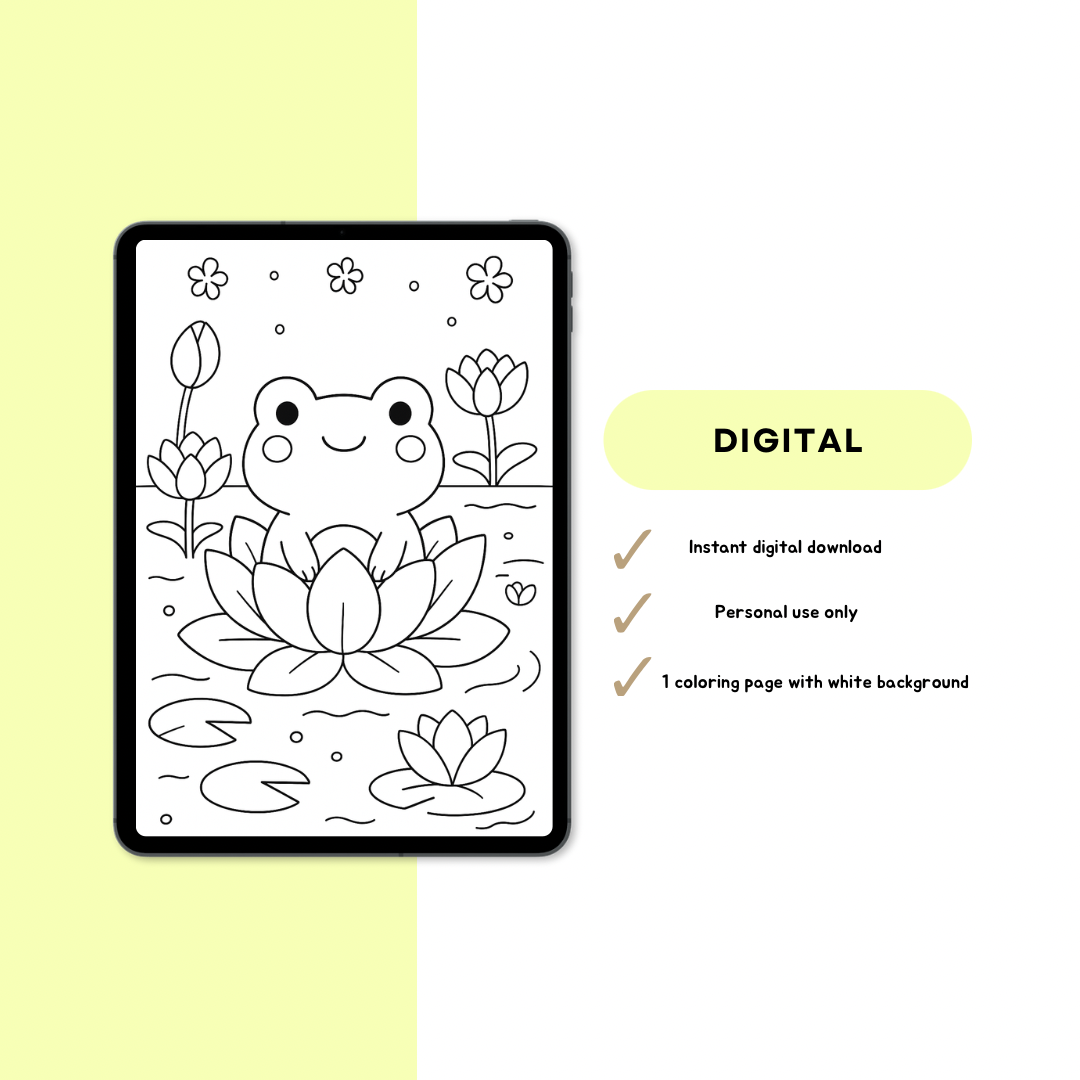 Froggy with lotus flower Coloring Page - digital download _0