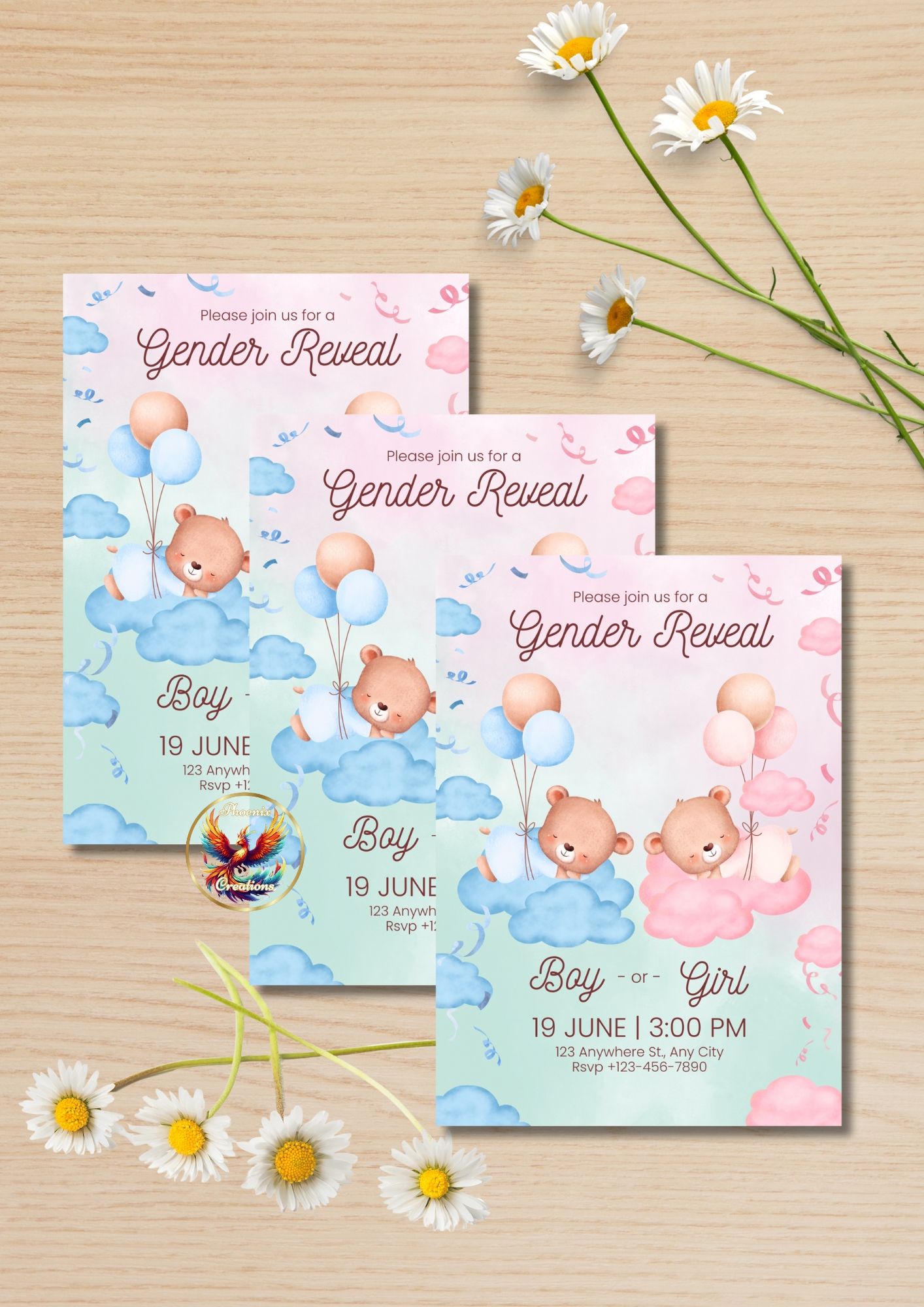 Pink & Blue Watercolour Gender Reveal Invitation_0