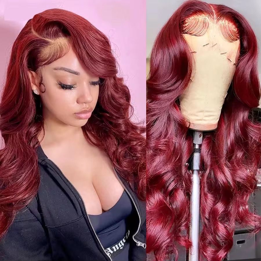 XuChang Factory Human Hair Wigs Wholesale Body Wave 99J Color 13X4 Lace Front Wig With Baby Hair_8