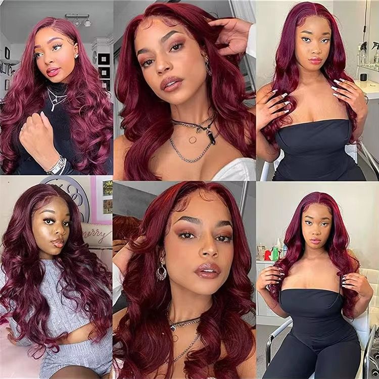 XuChang Factory Human Hair Wigs Wholesale Body Wave 99J Color 13X4 Lace Front Wig With Baby Hair_4