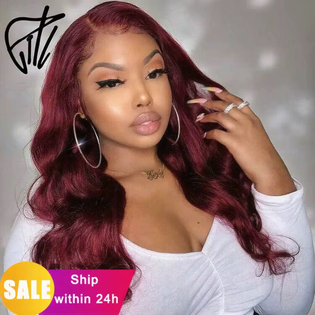 XuChang Factory Human Hair Wigs Wholesale Body Wave 99J Color 13X4 Lace Front Wig With Baby Hair_1