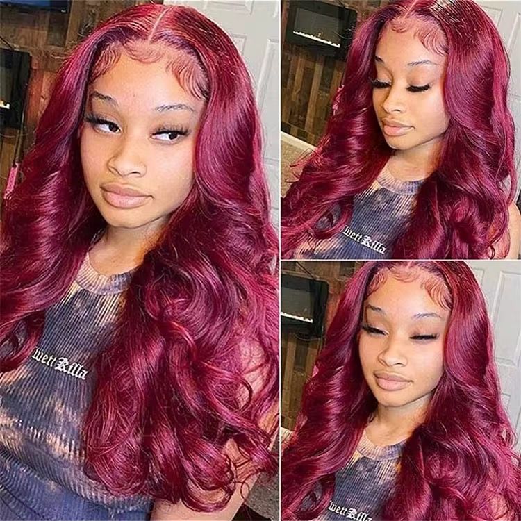 XuChang Factory Human Hair Wigs Wholesale Body Wave 99J Color 13X4 Lace Front Wig With Baby Hair_2