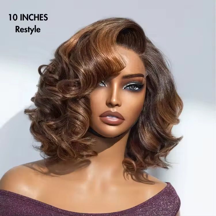 Natural Black Short Curly Indian Hair Wigs, Ready to Go Loose Wave Glueless Minimalist 4x4 Lace Short Bob Wig for Women_3